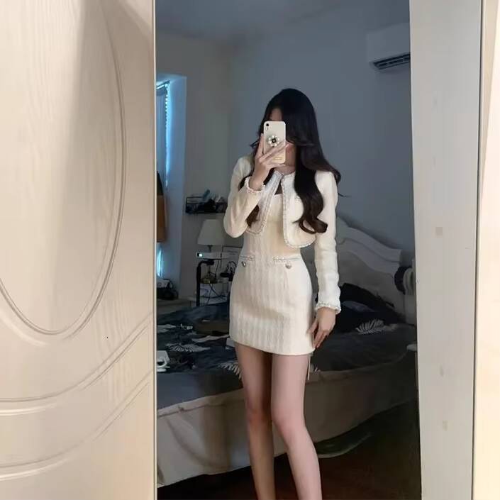 Elegant Dress and Cardigan Set Slim Bodycon Dress Knitted Dress Set Knitted 2Piece Set for Women