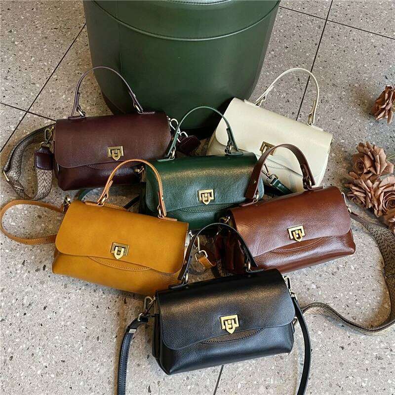 Hifashion Vintage Genuine Leather Handbags For Women 2025 Designer Satchel Tote Wide Strap Ladies Shoulder Crossbody Bags