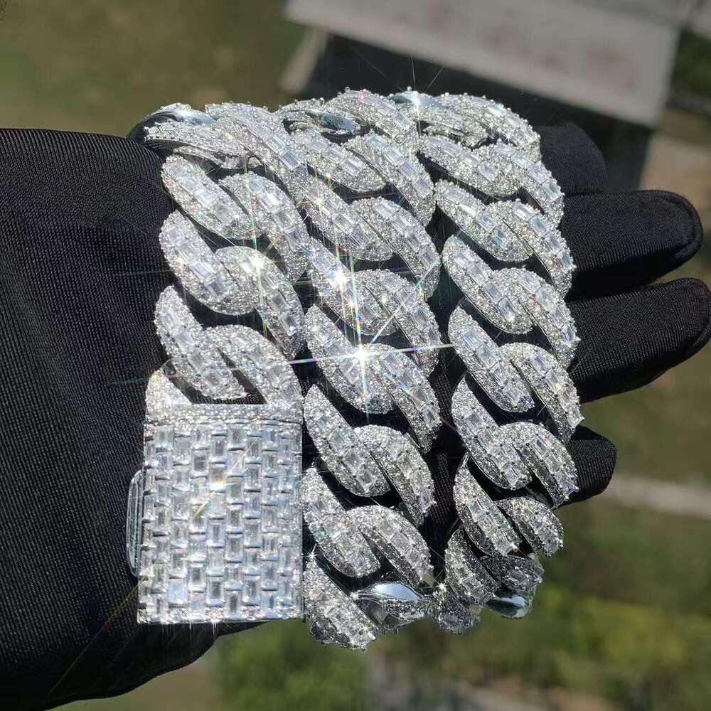 20mm designer jewelry moissanite chain cuban k High Quality VVS Moissanite Dia Chain Silver White Gold Plated Hip-hop chains for men necklace High qua