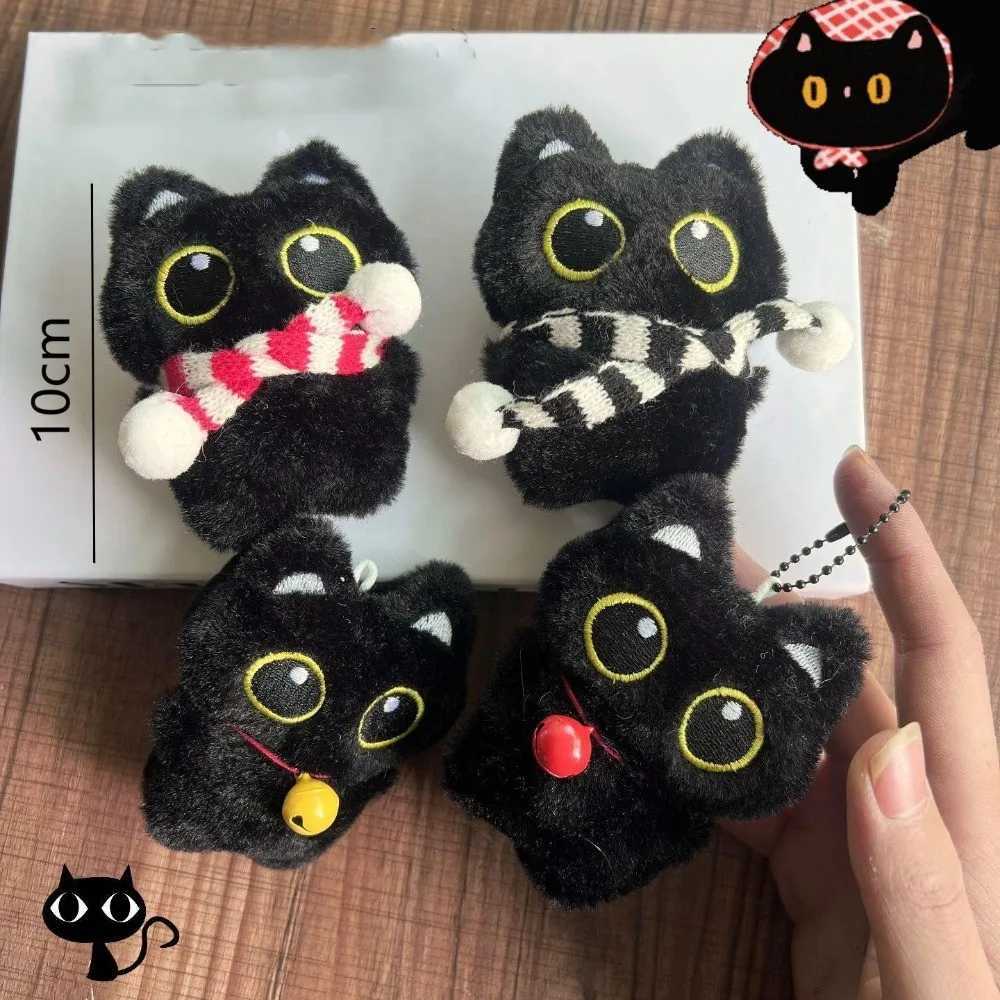 Little Black Cat Plush Pendant Keychain Cute Cartoon Bigeyed Cat Chain Doll Backpack Pendant Gift KeychainXJ250928