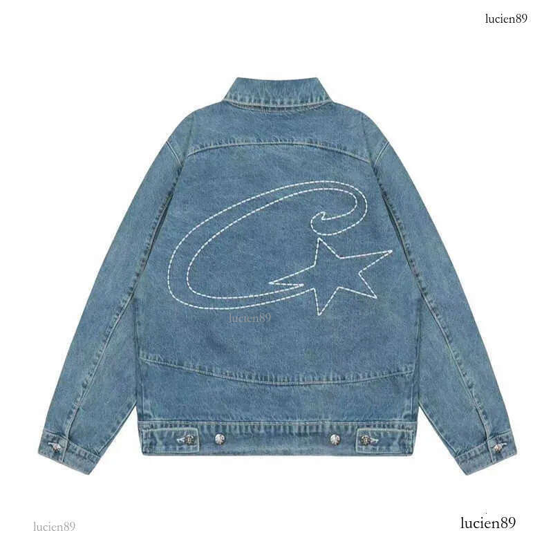 Strtwear Vintage Leather Jacket Jeans Two Piece Y2K Suit Hip Hop Letter Patchwork Embroidery Washed Blue Oversized Zipper Coat X250725