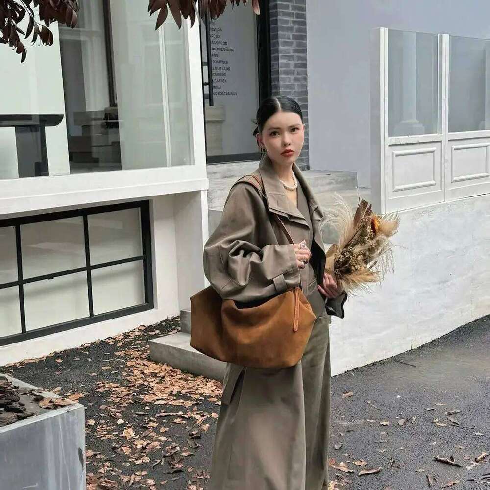 Women's Suede Cow Genuine Leather Shoulder Bags Ladies Soft Cowhide Crossbody Vegetable Basket Handheld Bag Mdng916