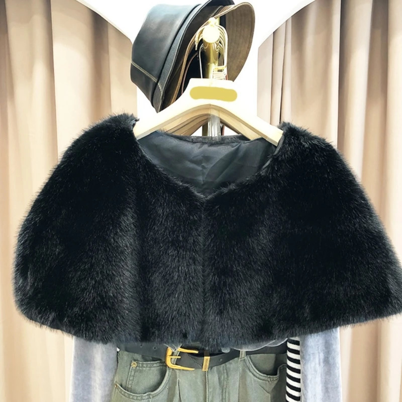 Solid Color Shawl Large Collar Plush Shawl Winter Coat Artificial Furs Wedding 250928