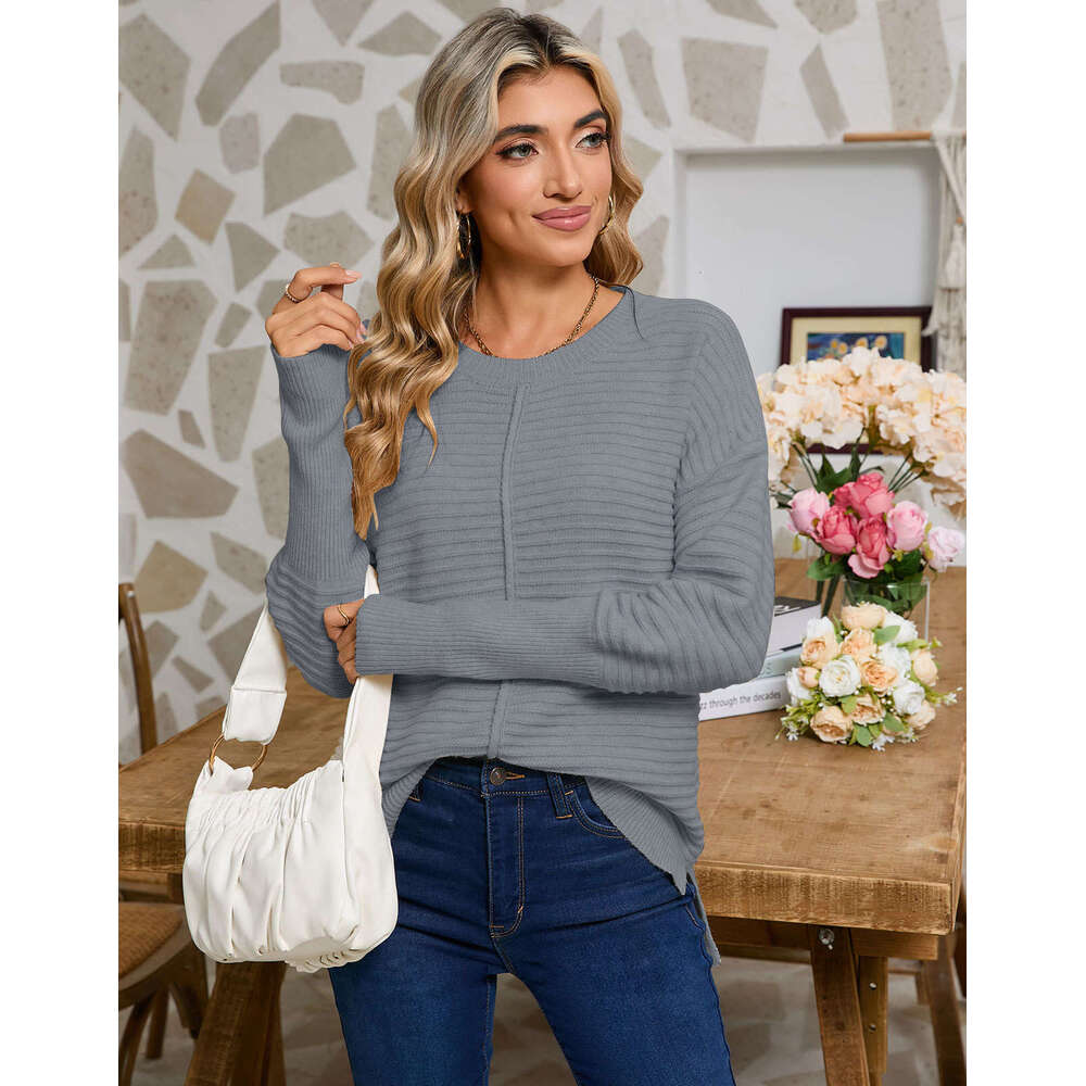 Autumn Solid Color Twisted Sweater Women's Fashion American Style Round Neck Long Sleeve Pullover Knitwear
