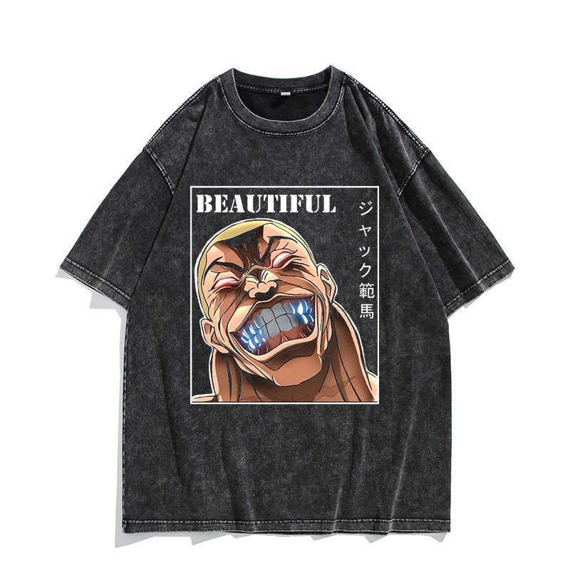 European & American Washed Vintage Short-Sleeve T-Shirt Anime Jack Hanma American High-Street Top - TT8339
