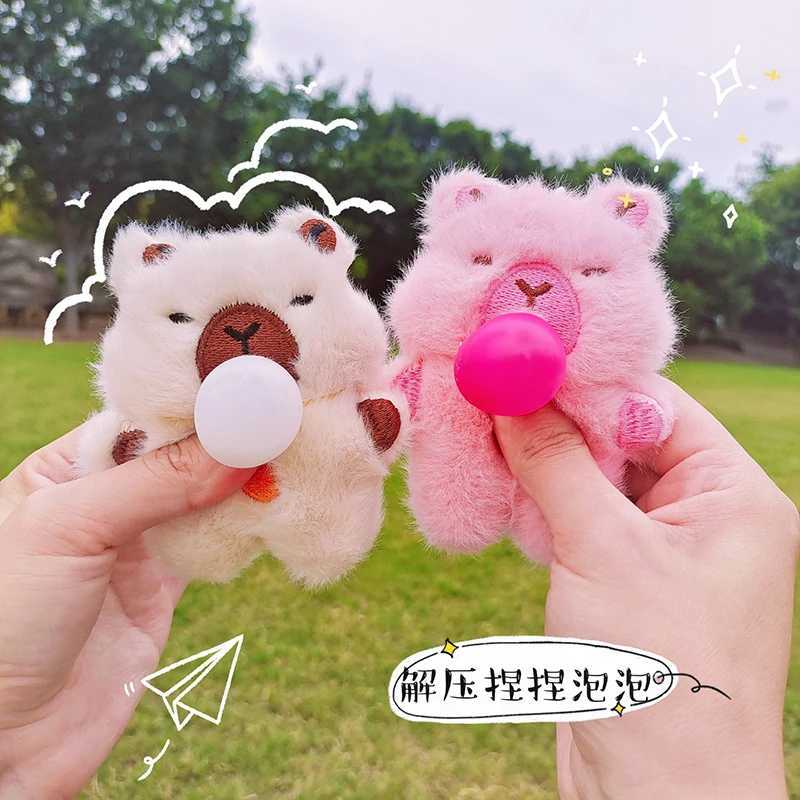 10CM Capybara Anime Plush Toy Keychain Cartoon Capybara Blow Bubbles Stuffed Animals Baby Children Toys Pendant Holiday GiftsXJ250928