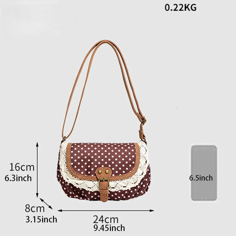 New tote bag Polka Dot Vintage Bag Casual Canvas Crossboby bag Lace One-Shoulder bags