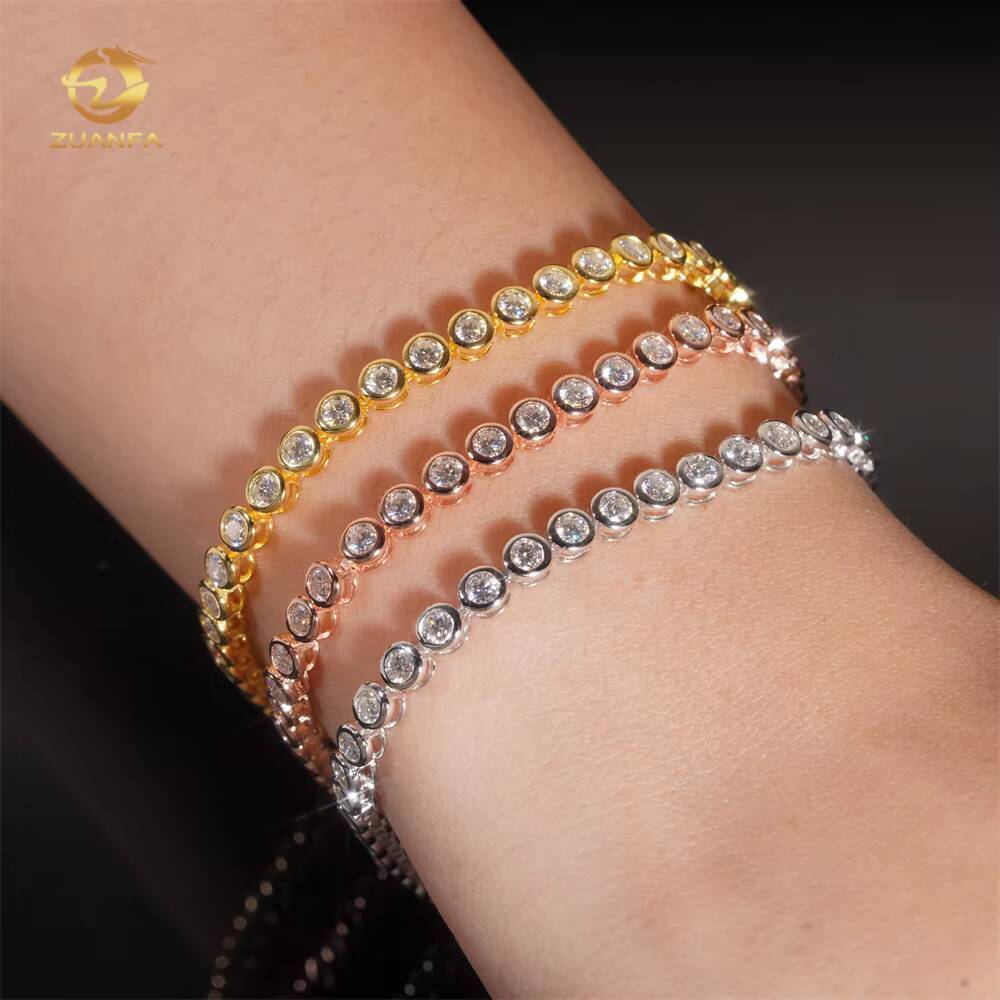Wholesale Price Pass Diamond test 3mm 4mm Bezel Moissanite Tennis Bracelet Hip Hop 925 Moissanite Tennis Chain Tennis Necklace