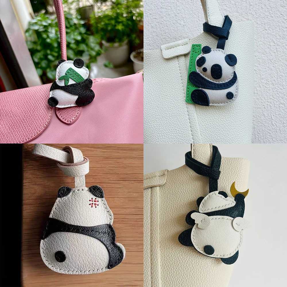 Luxury Handmade Sheepskin Leather Bag Charm Panda Leather Bags Pendant Personalized Creative Car Keychain Birthday Bag Accessories Y250929as