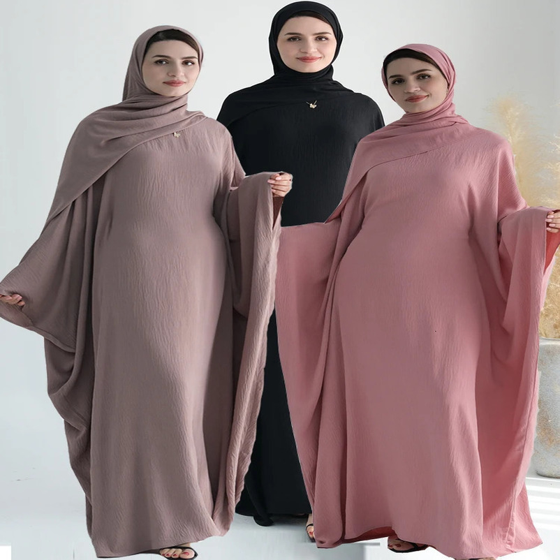 Ramadan Eid Cotton Linen Khimar Abaya Set Dubai Muslim Sets Hijab Dress Kaftan Abayas Caftan Marocain Femme Vestidos Para Mujer 240715