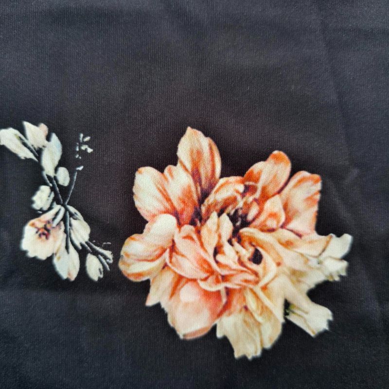 Women's Long Sleeve Floral Print A-Line Midi Dress - Milk Silk Elegant Casual Vacation Black Dress-CF52862