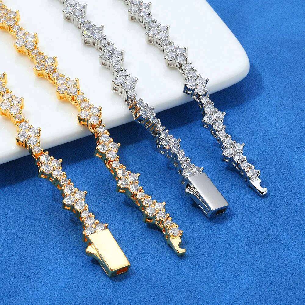 Hip Hop Necklace 5A Cubic Zirconia Sparkling Tennis Plated Gold Star Cross Bracelet Brass High-end Jewelry