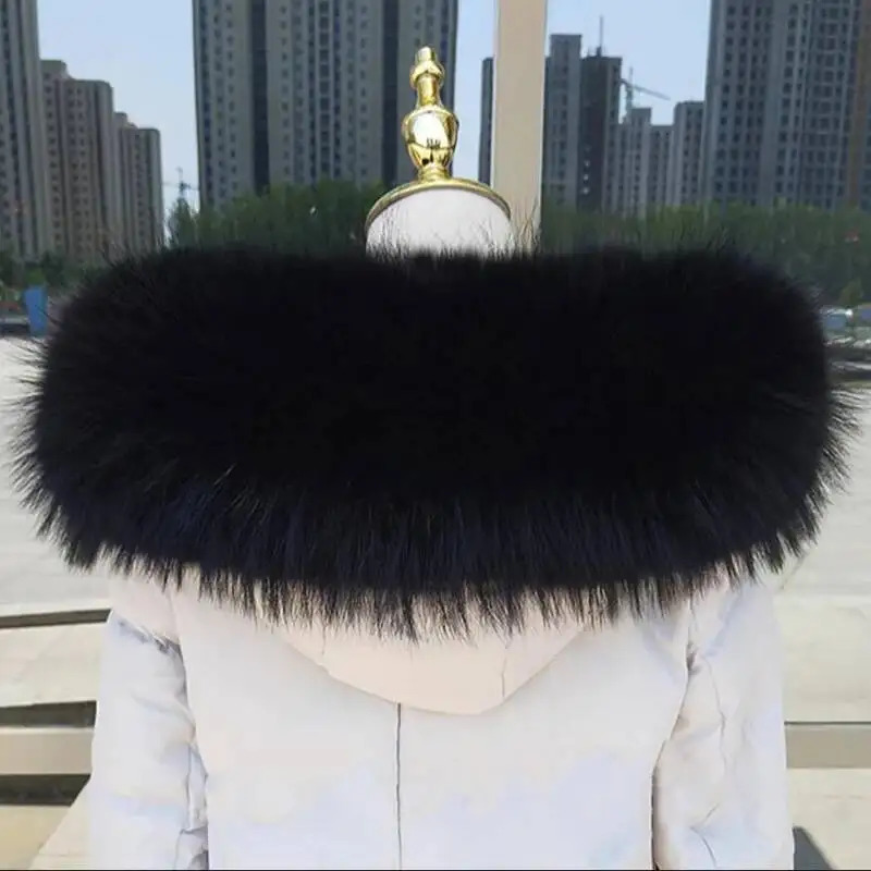 Winter 100 Real Raccoon Fur Collar Women Neck Warm Furry Fur Scarves Female Long Coat Hood Straight Collar Large Shawls 250928