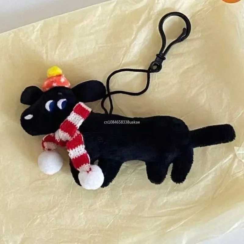 Backpack Charms Black Dog Keychain Cute Korean Style Plush Doll with Scarf Cartoon Christmas Puppy Pendant Gifts XJ250928