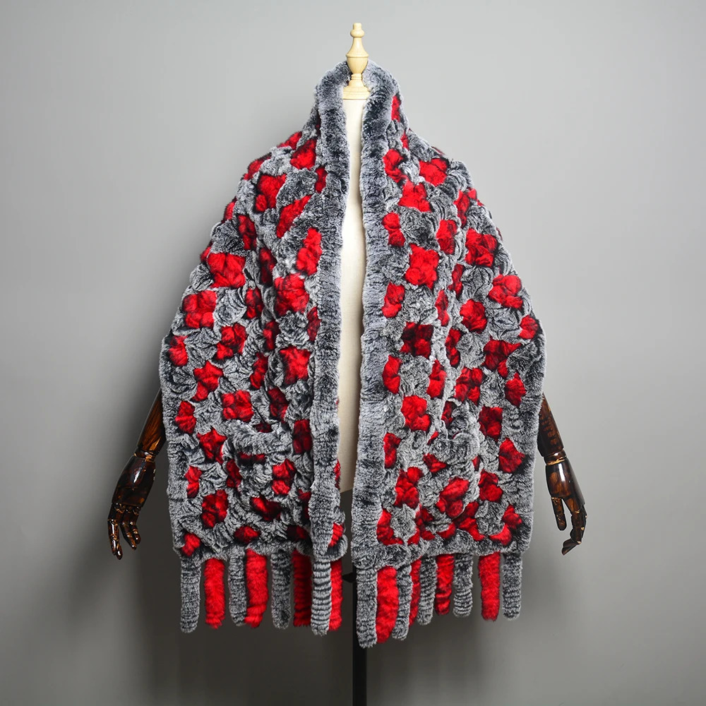 Women Real Rex Rabbit Fur Poncho Shawl Coat Knitted 100 Natural Rex Rabbit Fur Sweater Cape Good Quality Scarf 250928