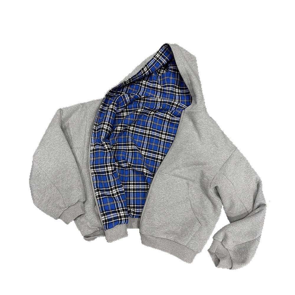 Autumn and Winter Fashion Plaid Pattern Single Item Top Double-Sided Zipper Hoodie Street Trend