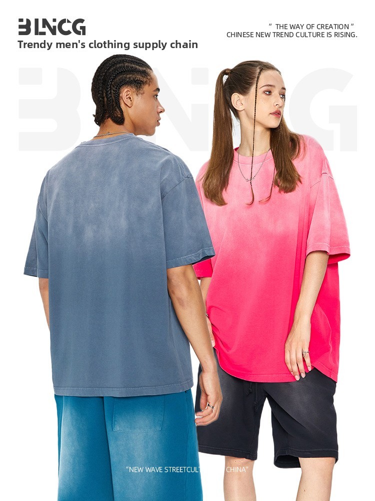 BLNCG Men's Oversized Heavyweight Washed Cotton T-Shirt - Summer Vintage American Style Drop Shoulder, Loose Fit Short Sleeve Tee-X-17