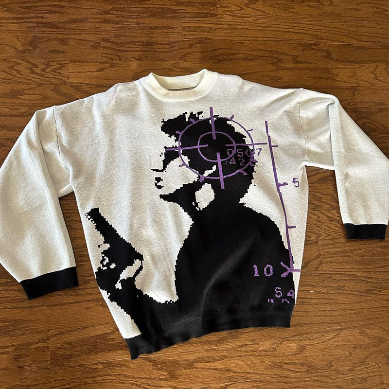 Unisex Graphic Knit Sweater Y2K High Street Gothic Oversized Crewneck Pullover Harajuku Hip Hop Warm Jacquard Autumn Winter Tops