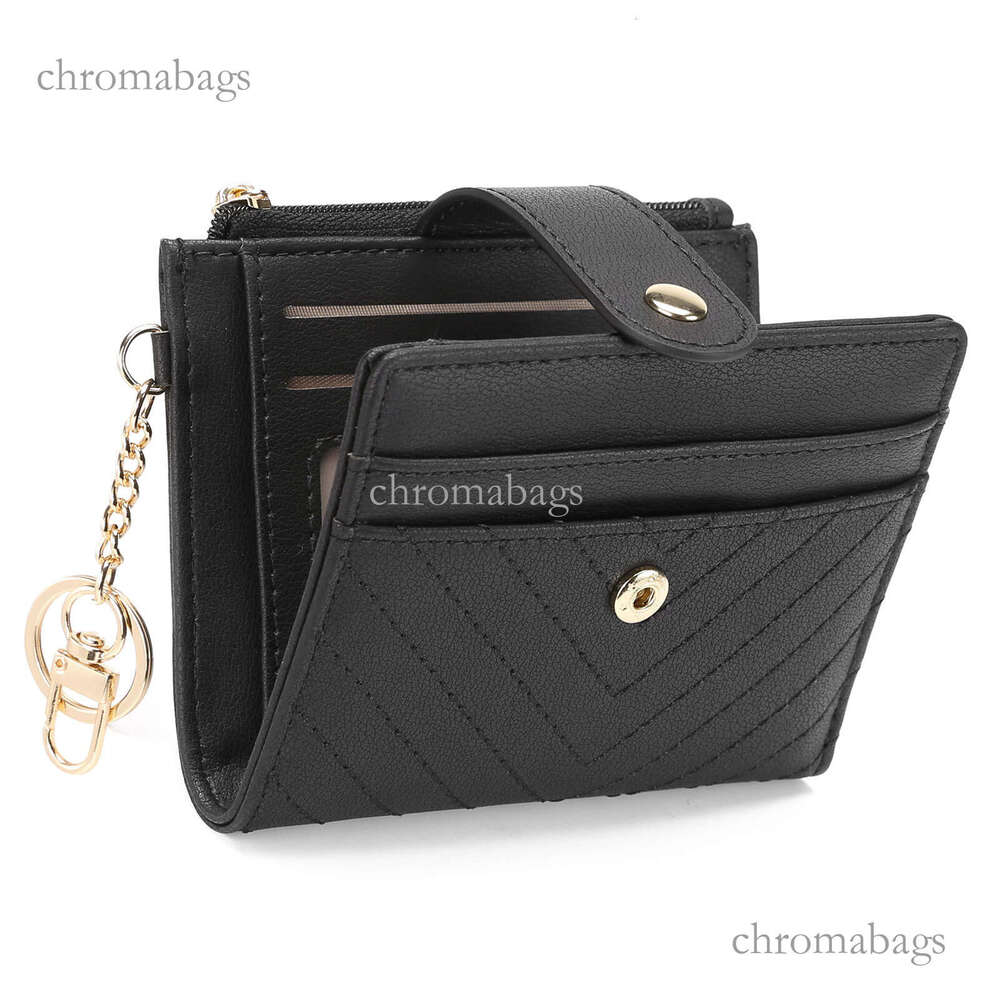 New Hot Sale Women Ultra-thin Wallet Double Fold Pu Leather Card Holder With Keychain Zipper ID Bag