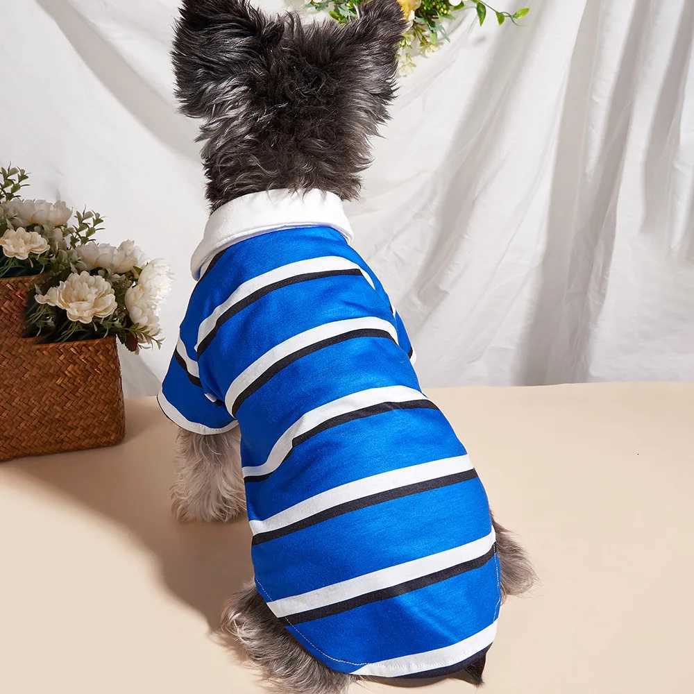 Pet clothes cat and puppy blue and white striped short sleeves X250928