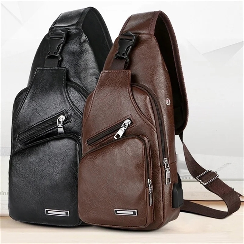 Mens Crossbody Bags USB Chest Bag Messenger bag Leather Shoulder Diagonal Package 2023 Back Pack Travel 240725ZYl