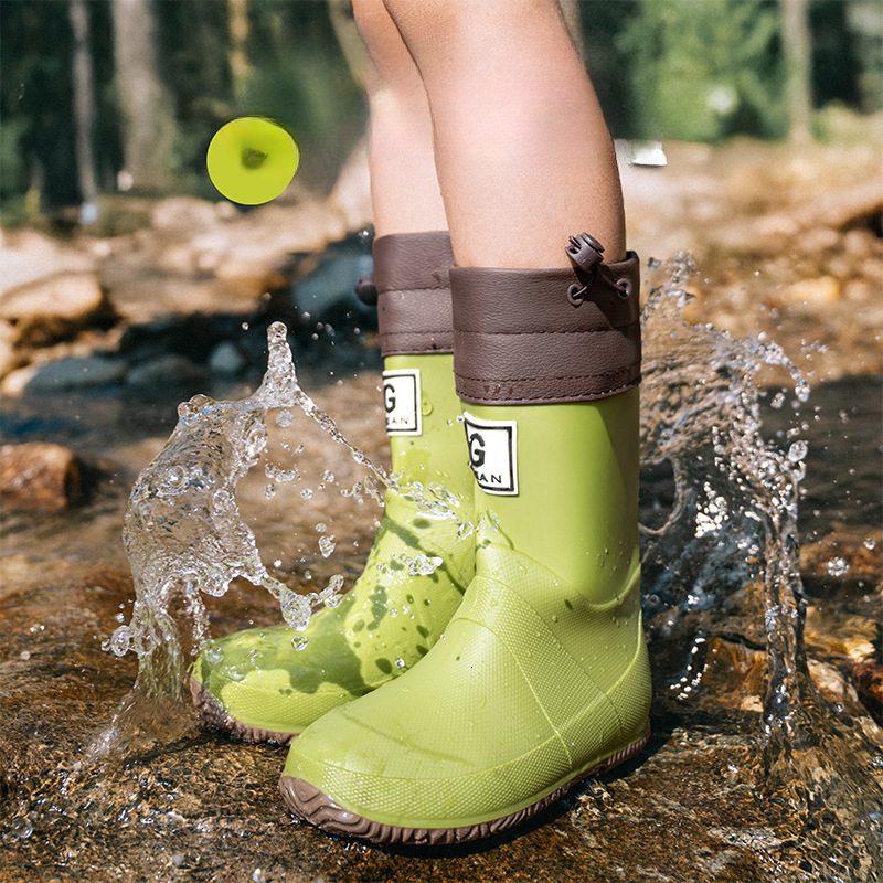 Autumn new men's and women's drawstring waterproof shoes, children's water shoes, forest baby water shoes, anti slip folding rain boots