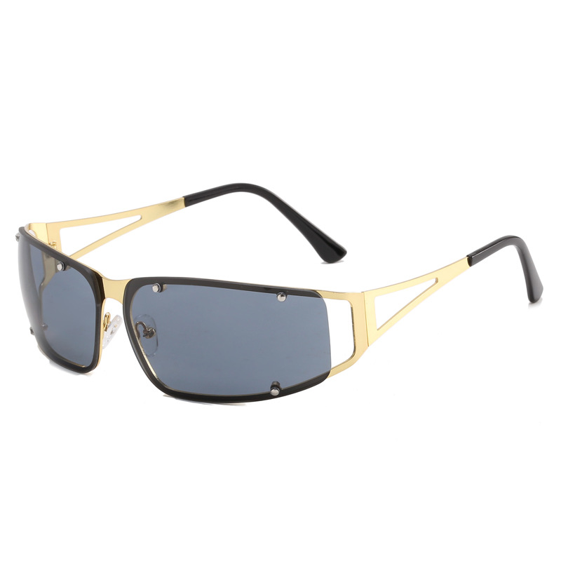 Y2K Metal Sunglasses for Women, Hollow-Out Geometric Frame, 2025 Trendy Retro Club Party Statement Sun Glasses for Girls