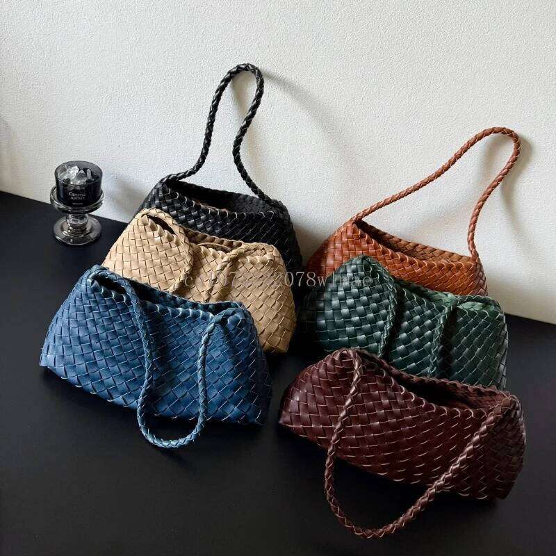 Women Handwoven Shoulder Korean Casual Trendy Large Capacity Handbag Soft PU Leather Ladies Tote Bag Summer Underarm Bags