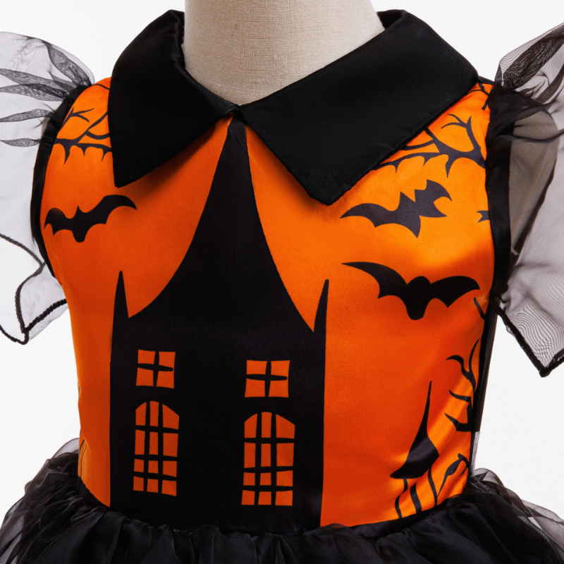 Halloween baby girl clothe witch pumpkin bat print princess dress children's costume cosplay role play performance dress Halloween girls dress ba