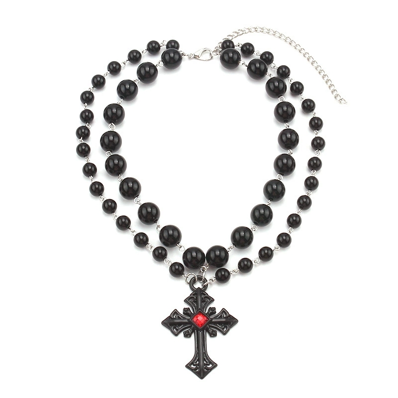 Hip-Hop Inspired Black Cross Earrings with Fake Pearls