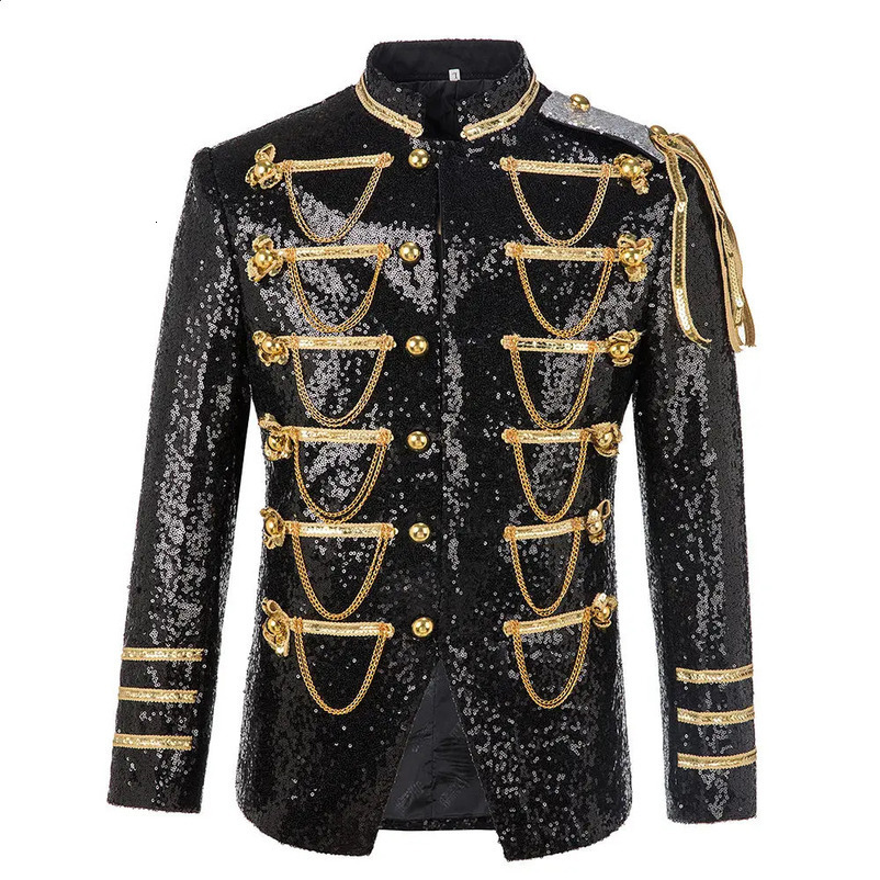 Men Sequin Uniform Stage Jacket MJ Costume Blazer Masculino Black Red Blue Silver Glitter EXO Suit 250106