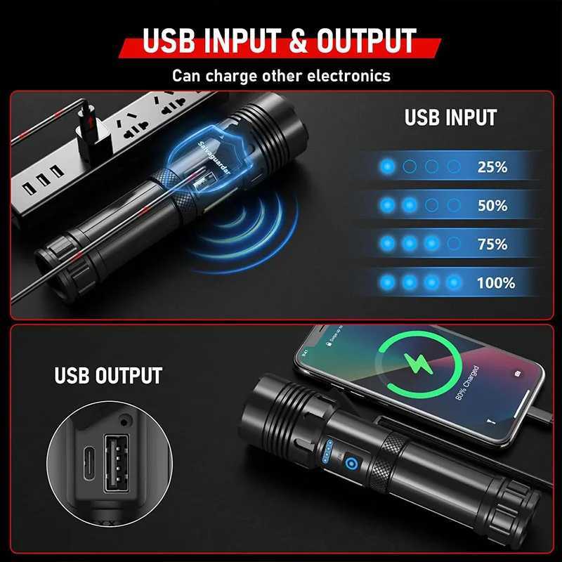 High Power Rechargeable Flashlight Ultra Powerful Led Torch Light Builtin Battery Tactical Flashlight For Outdoor Camping D250928