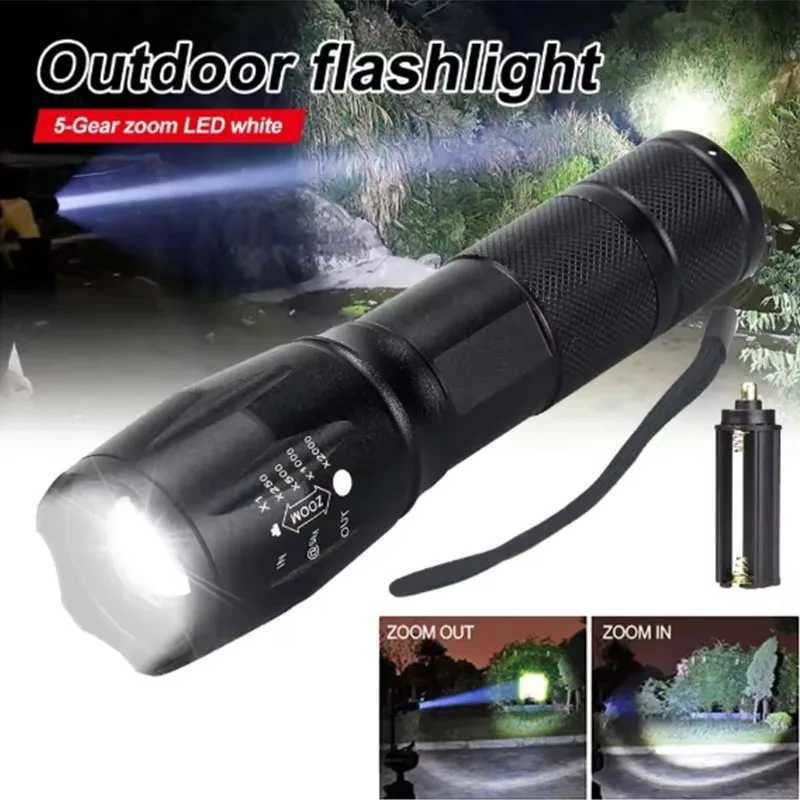 High Power T6 LED Flashlights Aluminum Alloys Battery Powered Zoomable 5 Light Modes Torch Outdoor Camping Hiking Fishing Lamp D250928