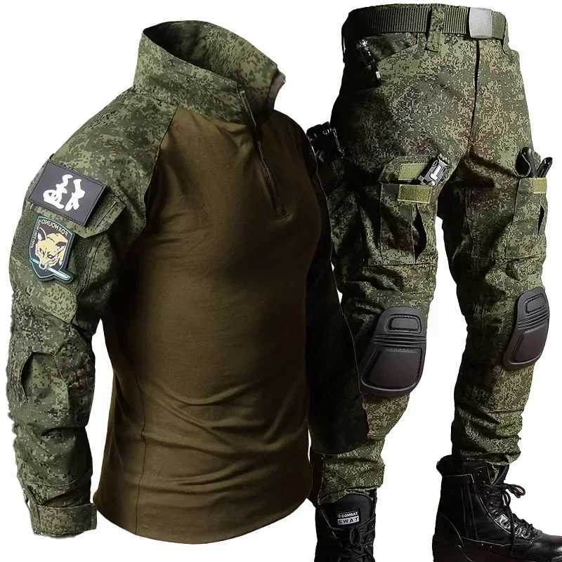 Outdoor RU Camo Tactical Sets Breathable T ShirtsMultipocket Straight Cargo Pants Men Suit Hunting Training Shirt Combat Set W250928