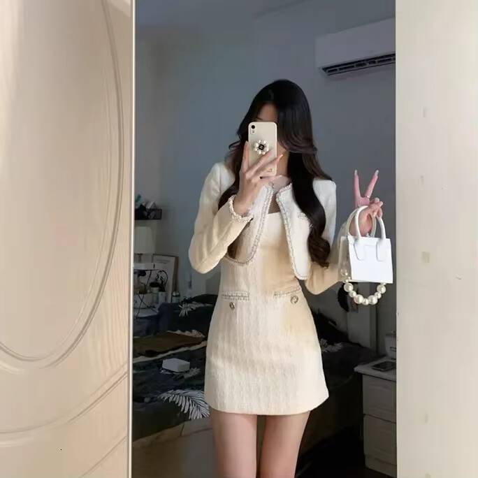 Elegant Dress and Cardigan Set Slim Bodycon Dress Knitted Dress Set Knitted 2Piece Set for Women