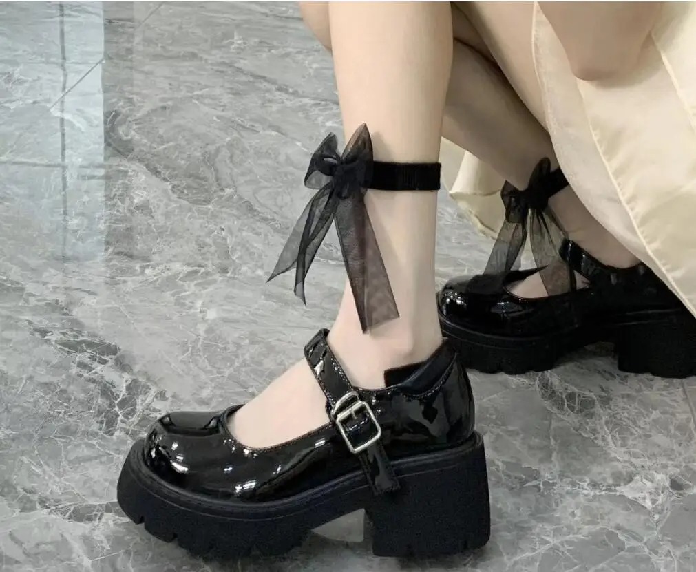 New Platform Round toe leather shoes Shoes Fashion Women Shallow Buckle Women Pumps Elegant Leather Round Toe Pumps for Women with Deep Thigh Strap - 