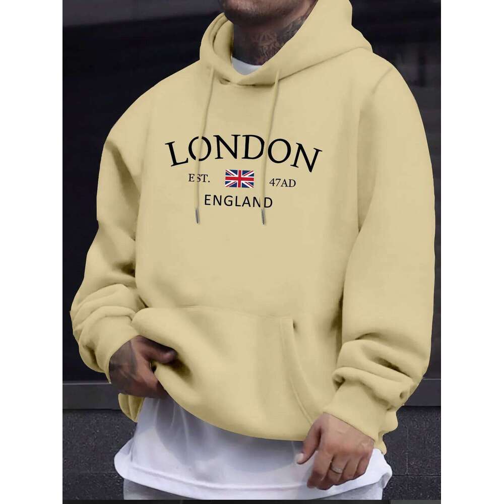 Men's hoodie London Fashion Print Hoodies For Men Casual Autumn Winter casual sweatshirt Kangaroo pocket Long sleeve Autumn Winter simple