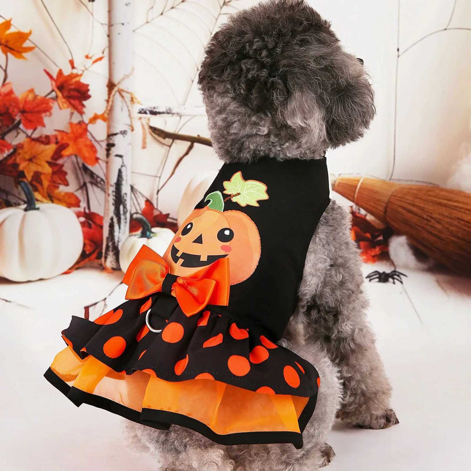 Dog Dresses Pumpkin Pattern Printed Orange Dog Bow Cute Pet Dress for Halloween Party Dress Teddy Chihuahua Clothes X250928