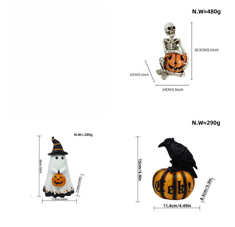 Ghost Pumpkin Ornament Halloween Creative Party Prop Decoration Cute Figurine Resin Craft