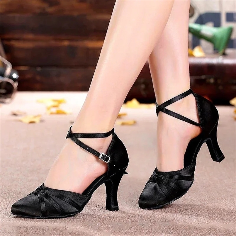 Silk Satin Latin Dance Shoes Tango Salsa Ballroom Dancing Shoes For Women Indoor Professional High Heels Dance Sneakers 5.5/7cm 250327