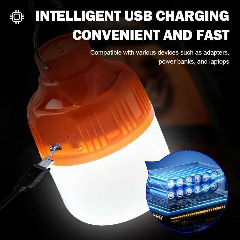 2pcs Camping Light USB Rechargeable LED Emergency Lamp Outdoor Portable Lanterns with Hook for BBQ Tents Battery Bulb C250928