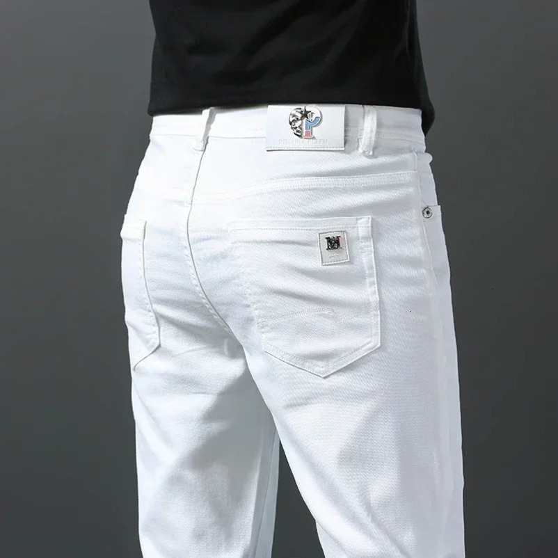 Spring Summer 98%Cotton Mens Slim Jeans Straight Casual Fashion Pencil Pants High Quality Trousers Male Clothes White 241126wtt