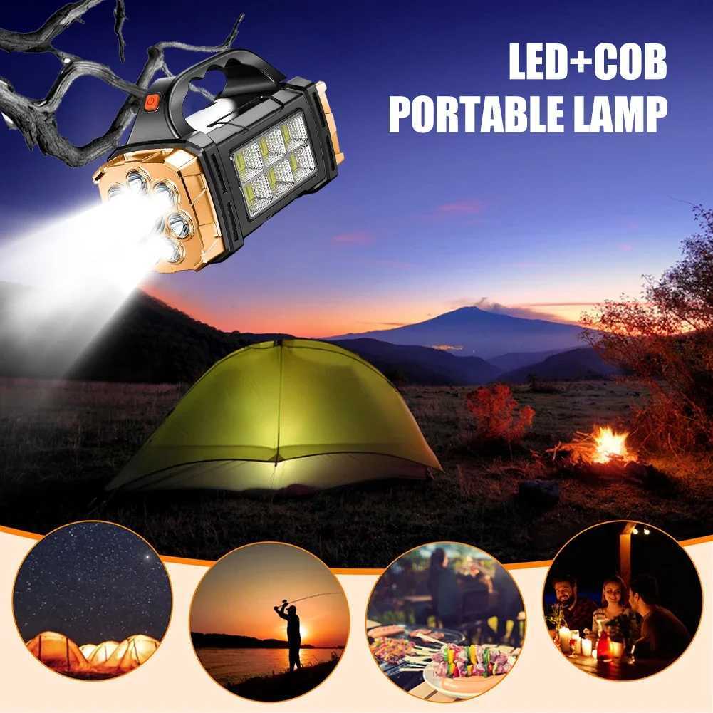 5000mAh Solar LED Flashlight COB Camping Lantern Work Light USB Charging Torch Light Waterproof Portable Searchlight Power Bank C250928