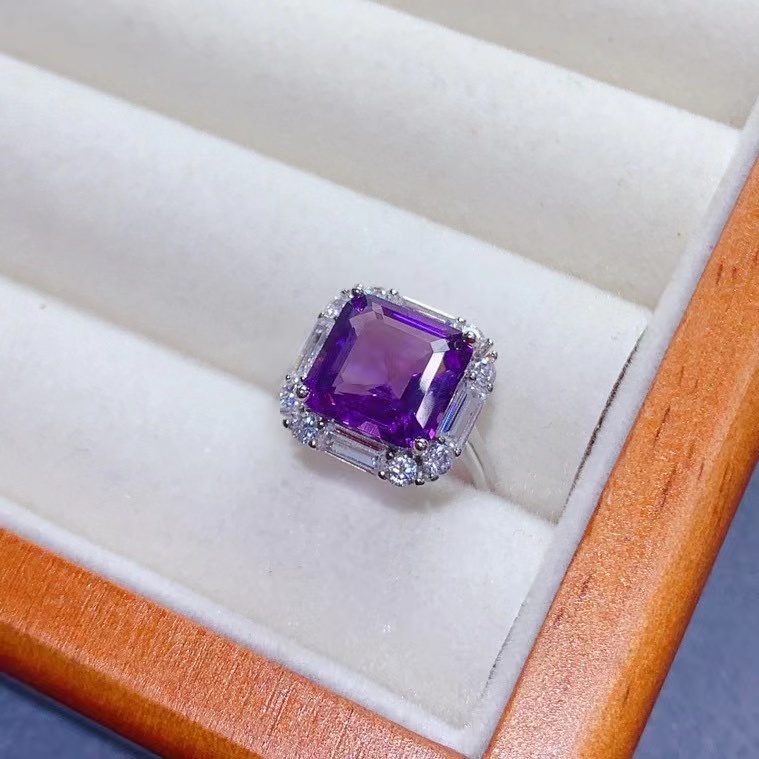 Dazzling 925 silver crystal ring 100% natural amethyst ring for party 10mm 5ct Brazilian amethyst jewelry with certificate