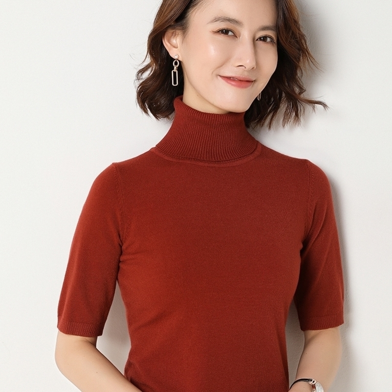 Spring summer new Short sleeve Cashmere sweater women's loose turtleneck knit bottoming shirt female pullover tops 201023