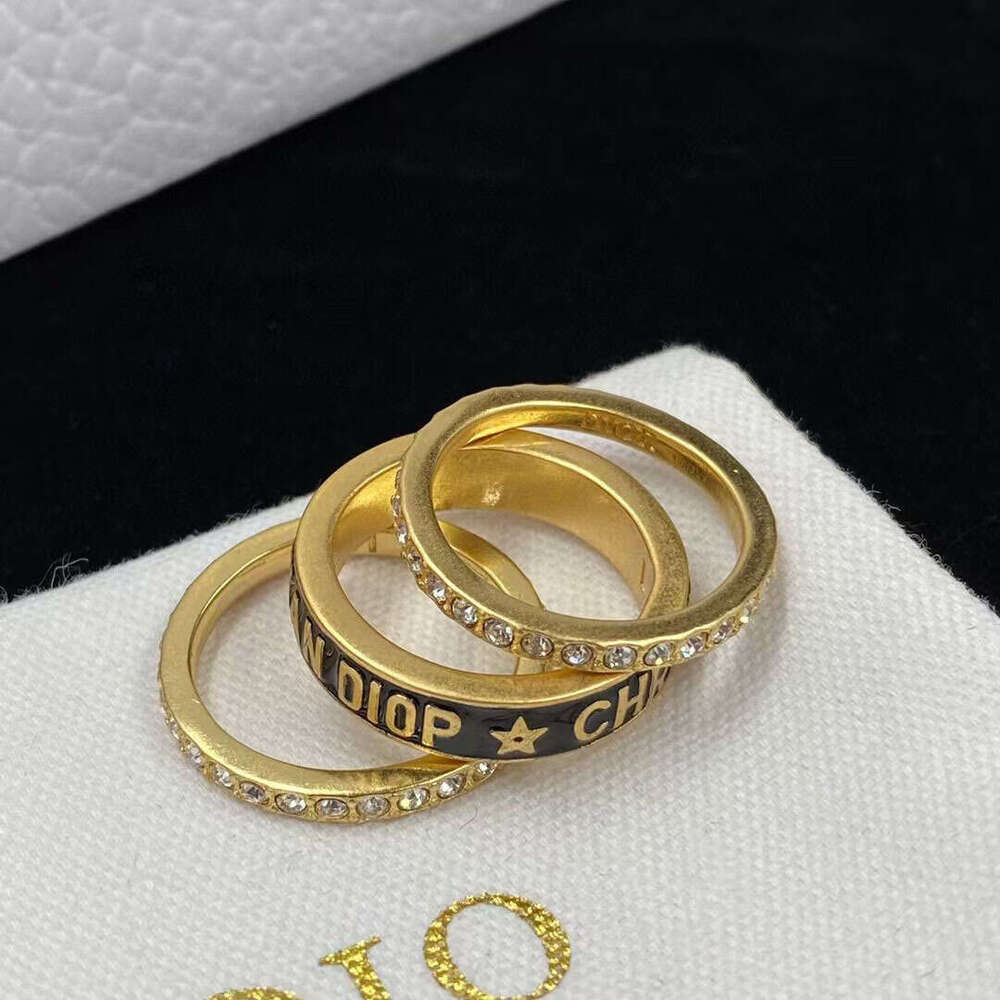 Home Three-Piece Set Inlaid Diamond Stacking Letter Open Fashion Versatile Elegant High-End Sense Index Finger Ring