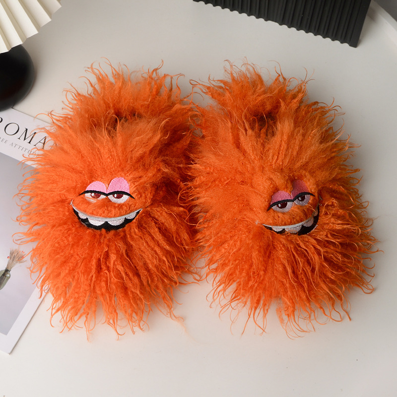 Popular Trend Fur Cotton Slippers Cute Funny Smiling Face Plush Women's Cotton Slippers Autumn And Winter New Designer Shoes