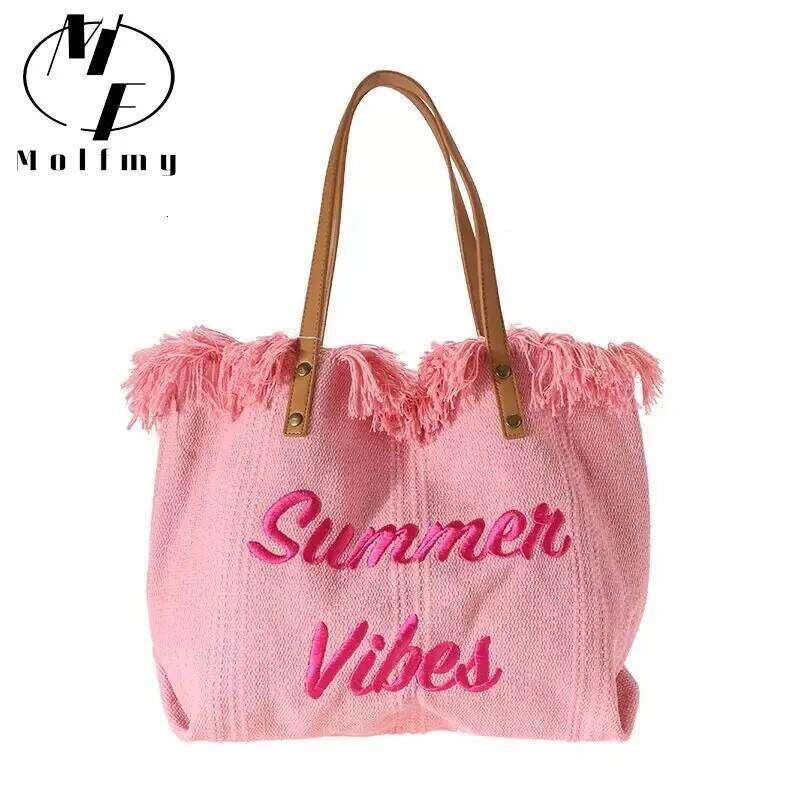 Handbag Woman Design Simple Niche Travel Beach Tote Bag Tassel Letter Embroidery Fashion Large Capacity Shoulder Bags 2022