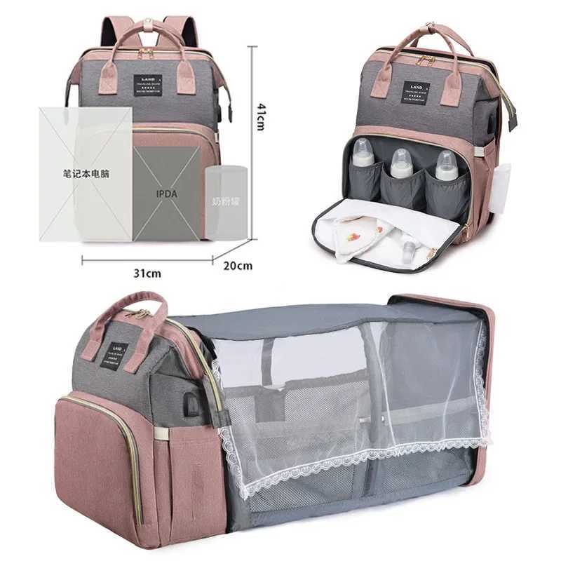 Multifunctional Mother and Baby Bag Mom Bag Bottle Backpack 2024 New Folding Sleeping Changing Bag Diaper BackpackXJ250928