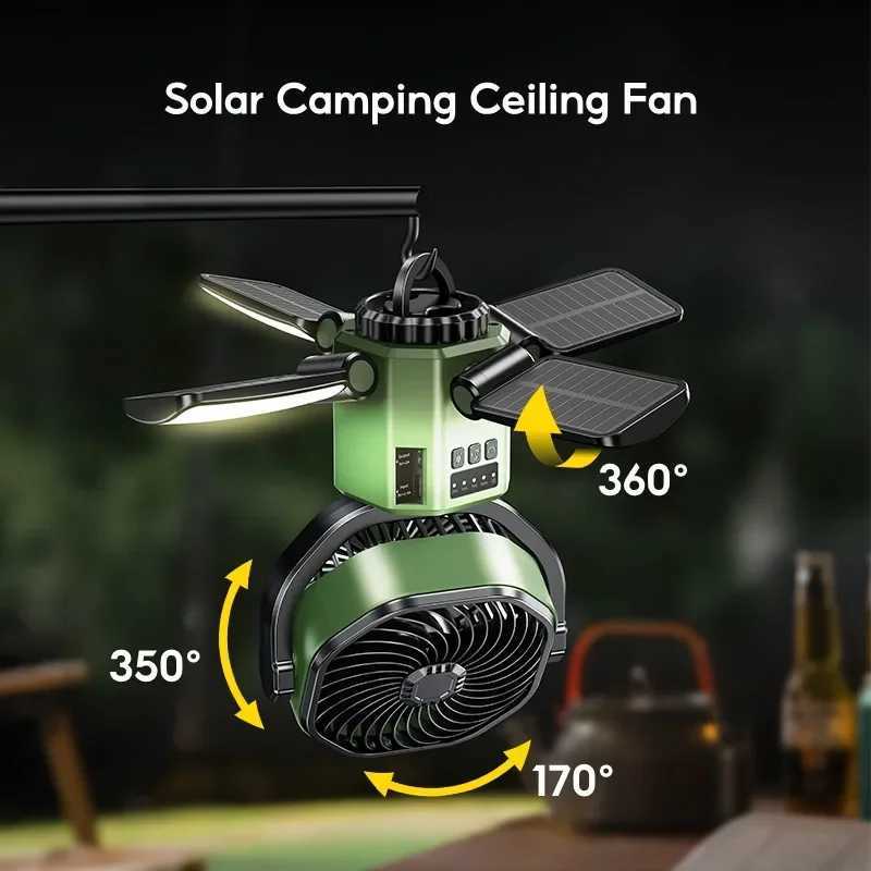 Eary Camping Solar Fan With 6000mAh Battery Powered Tent Camp Fan With Light 4 Speed Wind Adjustable Air Cooling Fan For Outdoor C250928